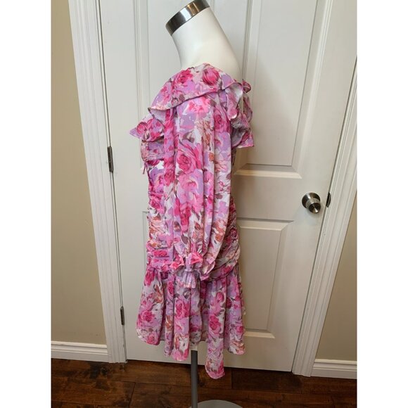 For Love & Lemons Pink Floral Kaycee Mini Dress $340, Size Medium - Picture 3 of 5